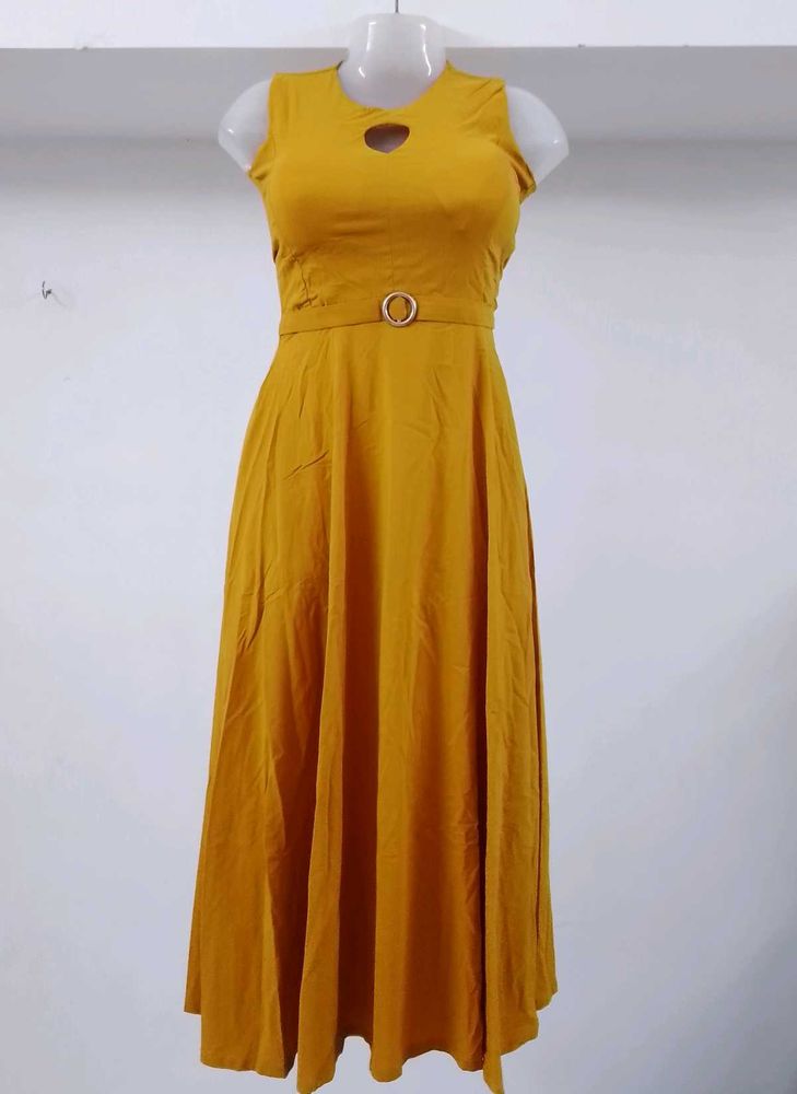 Mustard Yellow Sleeveless Fit &amp; Flare Dress