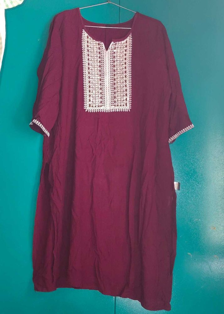 Maroon Embroidered Kurta