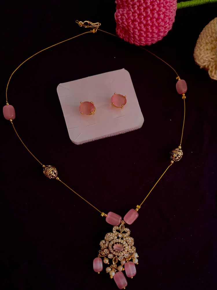 Beautiful Invisible Necklace Set With Ad And Stone