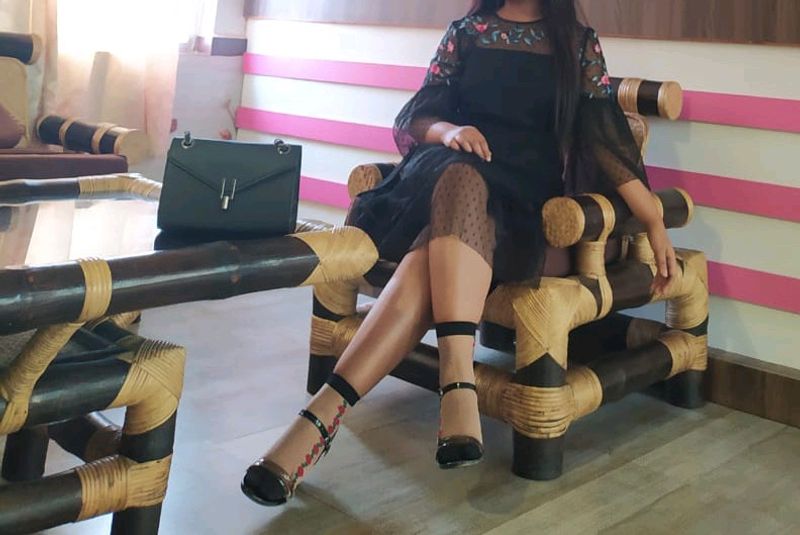 Black A-line Net Dress Without Belt