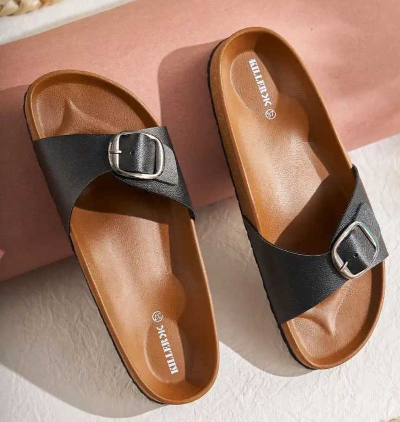 WOMEN&#39;S KillerX Black Buckle Slides, SIZE UK 5