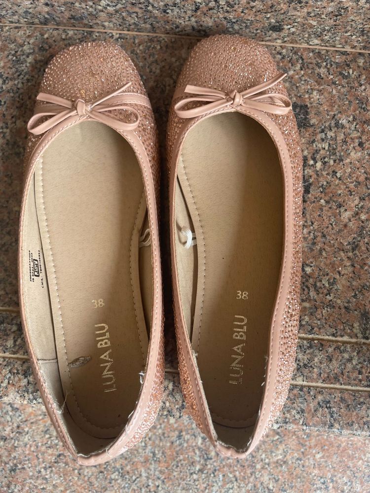 Luna Blu Rose Gold Glitter Ballet Flats