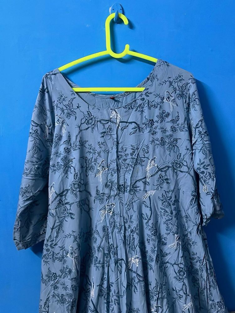 Blue Floral Print Kurta