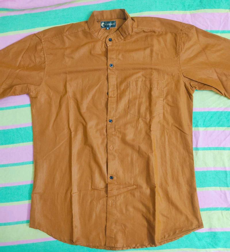 Men Regular Fit Solid Mandarin Collar Casual Shirt