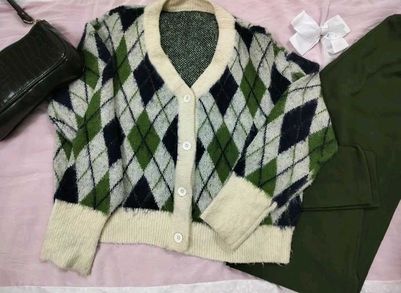 Argyle Knit Cardigan