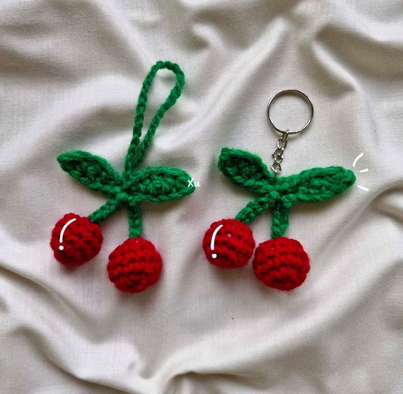 Crochet Cherry Keychain