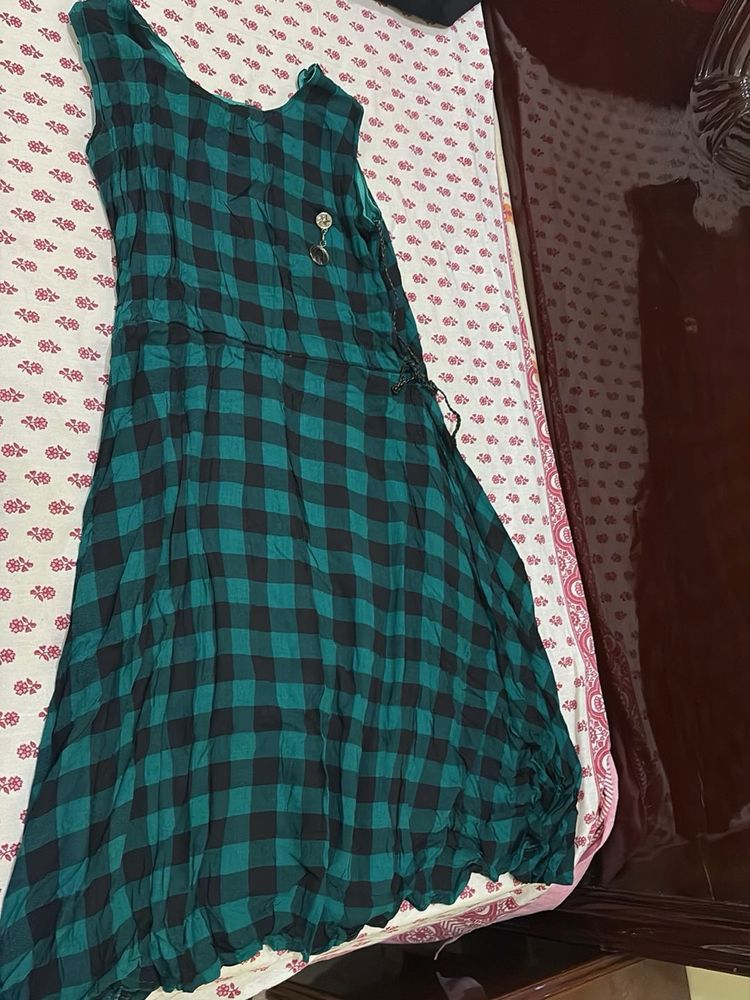 Checked Green Casual Dress