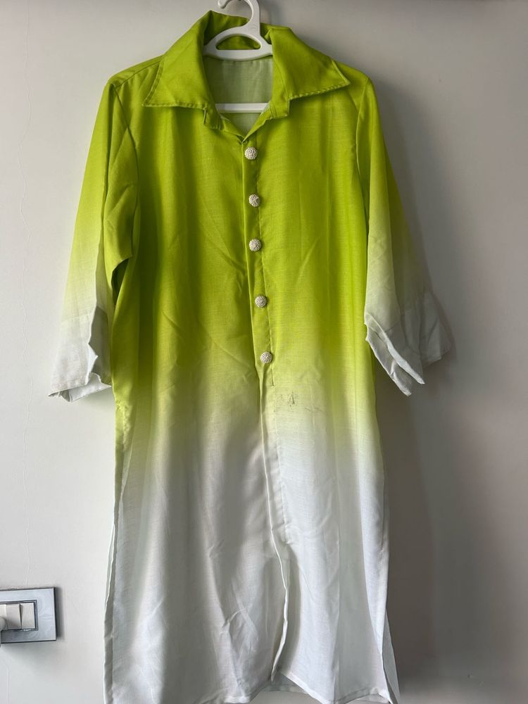 Lime Green Ombre Button-Down Dress XL, XXL