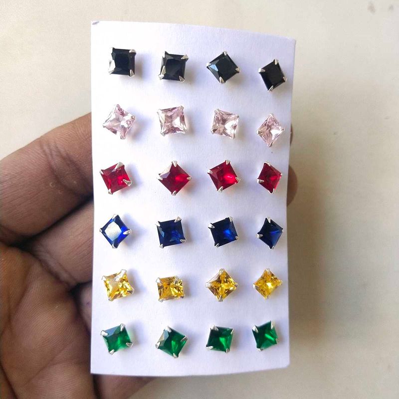 925 Silver Big Size Square  Dimond Earrings/Studs