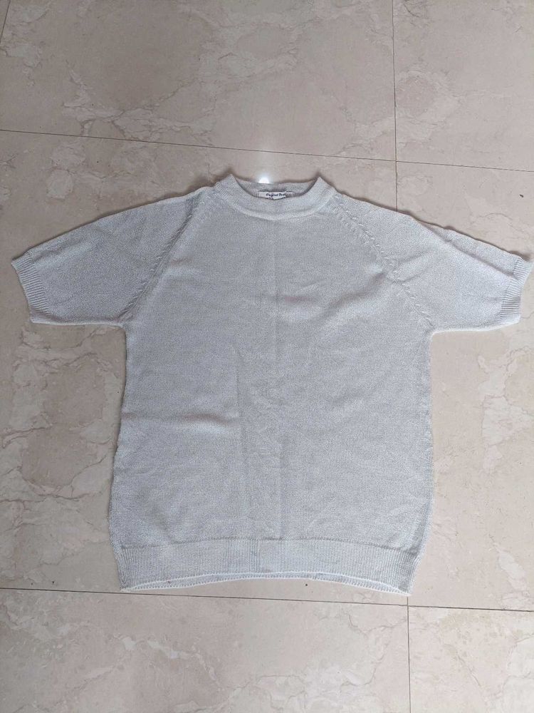 Silver Knit Short Sleeve Top