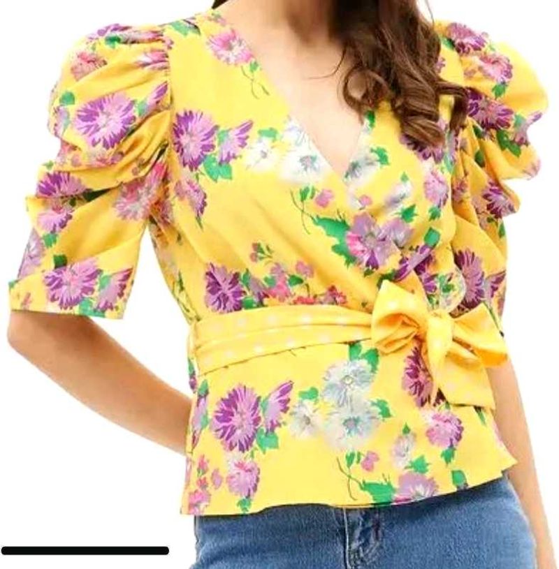 Floral Puff Sleeve Wrap Top