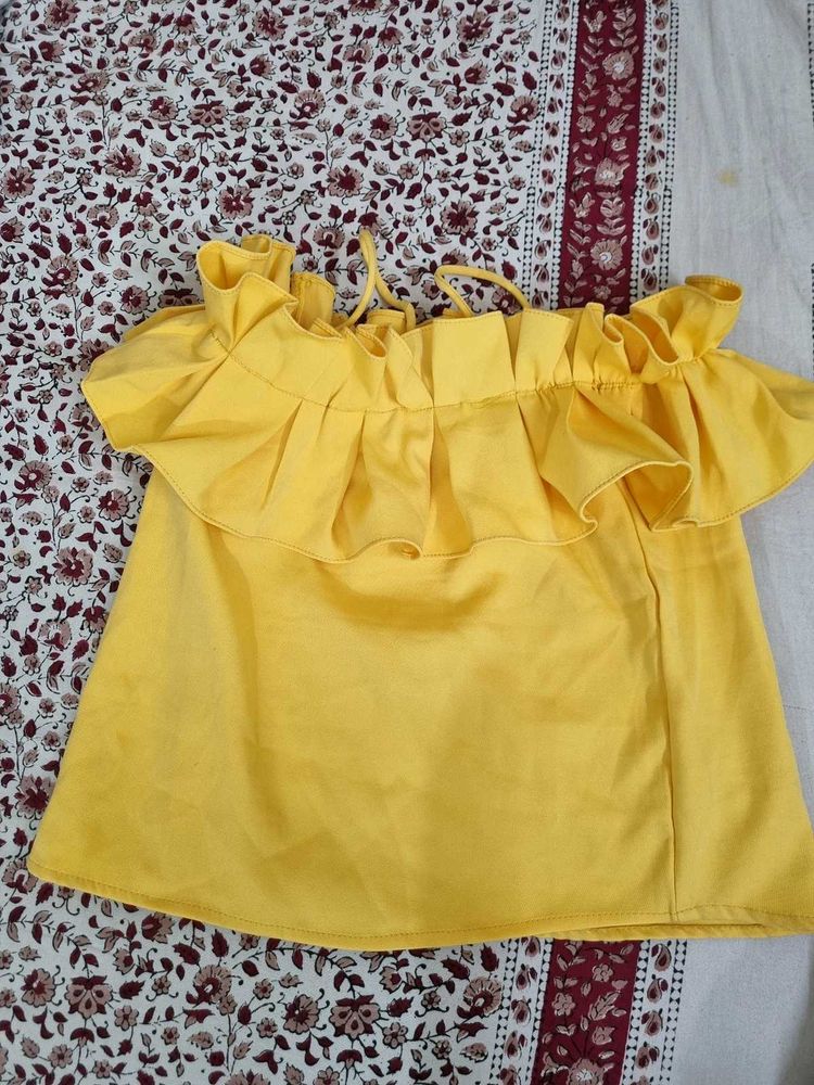 Yellow Ruffled Off-Shoulder Top