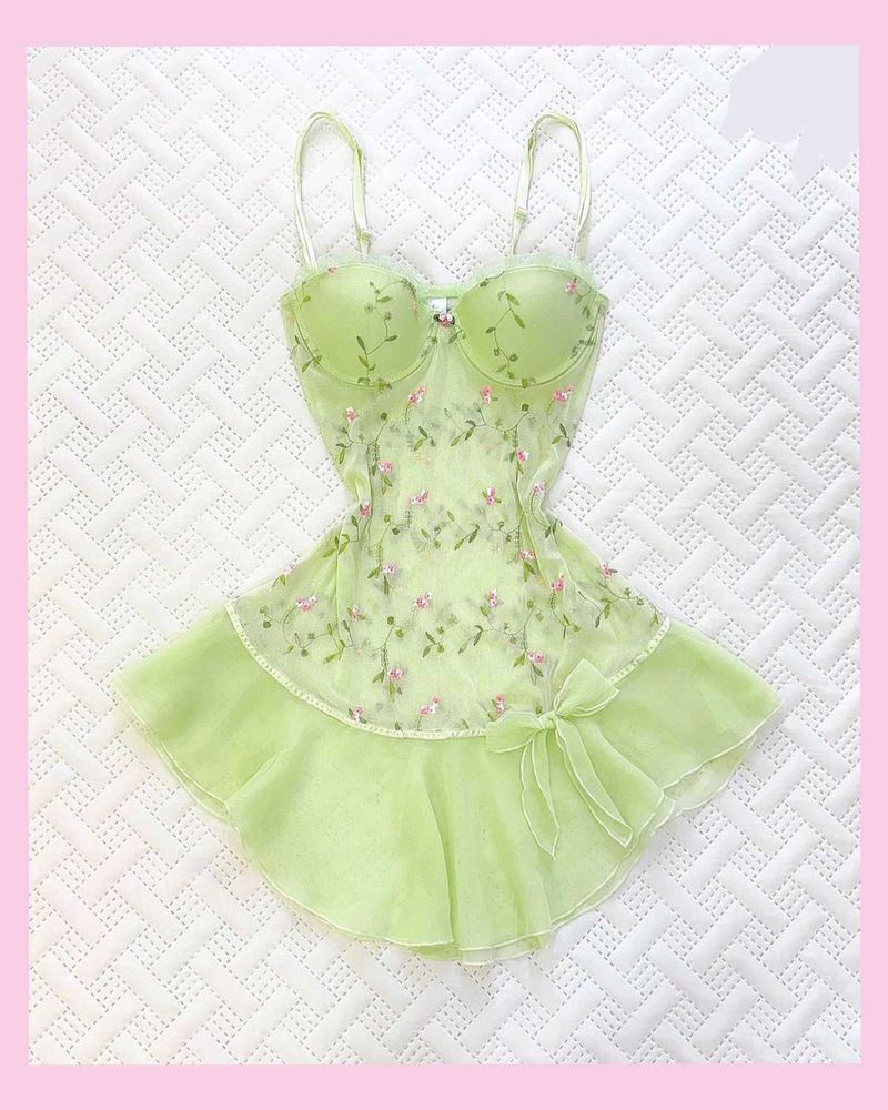 Green Floral Babydoll Lingerie