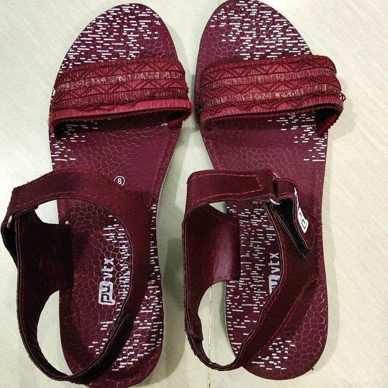 Burgundy Ankle Strap Flat Sandals