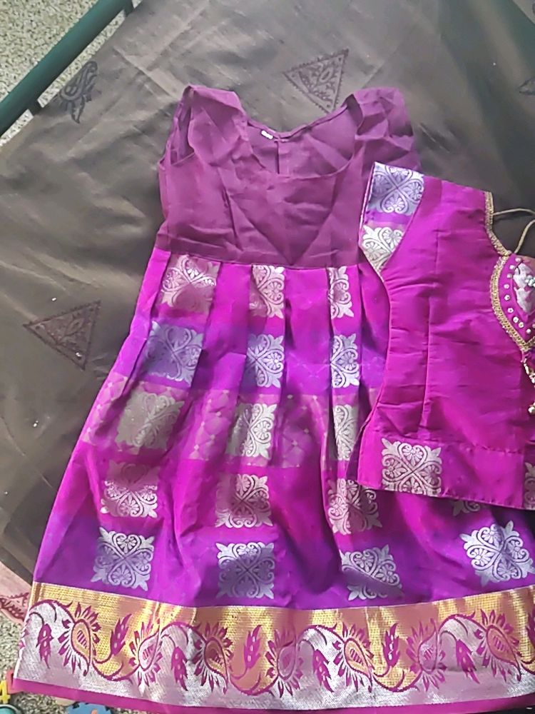 Pattupavadai for girls with black jumka