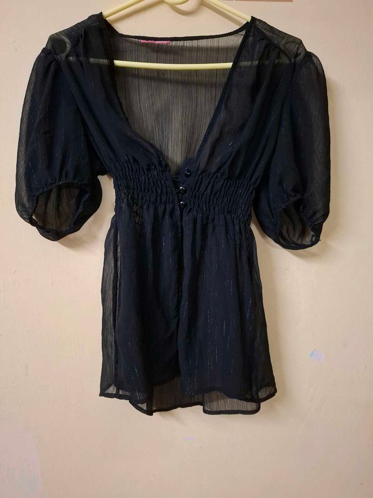 Sheer Black V-Neck Top