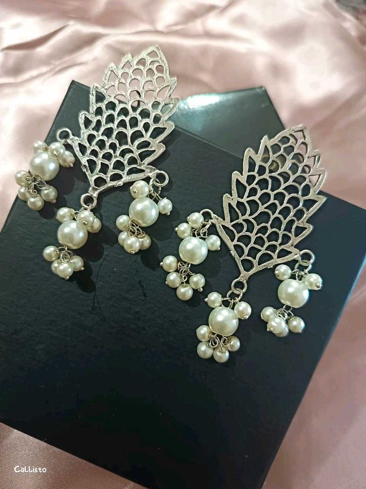 Statement Pearl Drop Earrings In Pure Brass