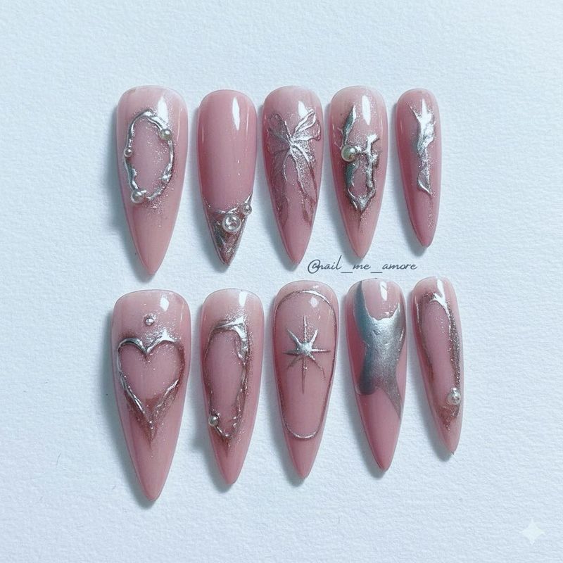 Press on nails~ Silver Celestial