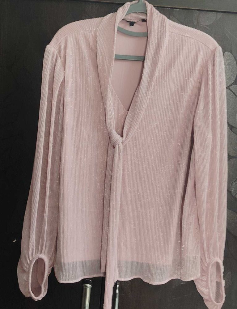 Pink Tie-Neck Blouse- 🎇 🪔 Diwali Sale