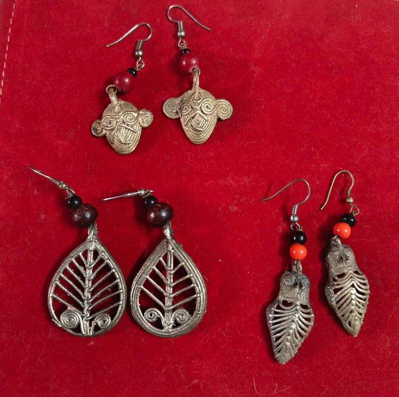 3 Pair Dokra Earrings