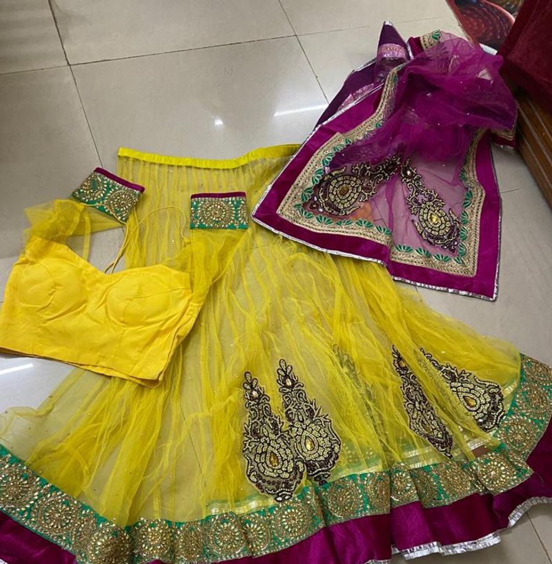 Yellow Embroidered Lehenga Choli with Dupatta