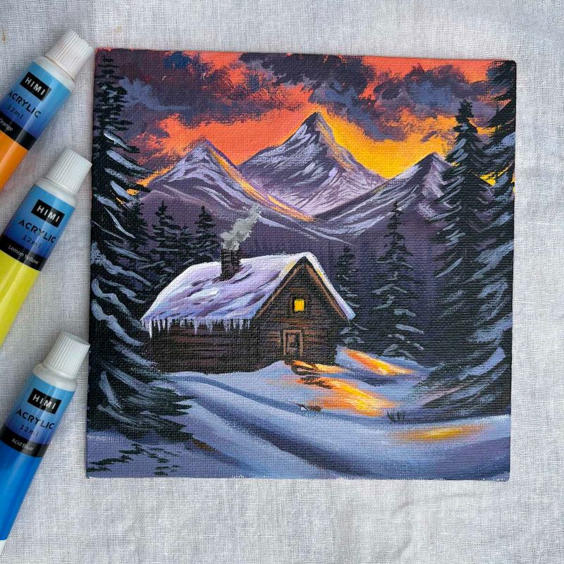 Mini Cabin in Winter Artwork Painting