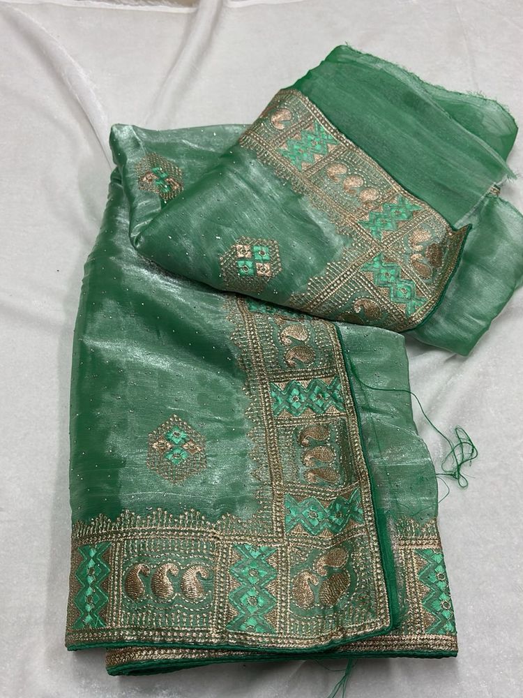 Green Embroidered Saree