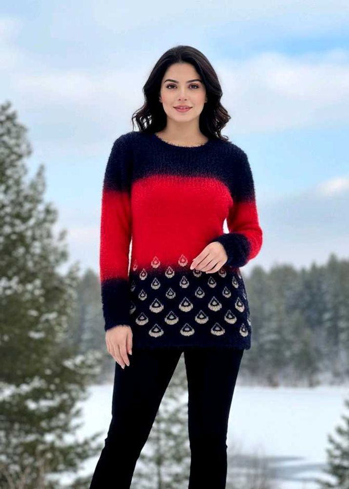 Red and Black Fur Sweater