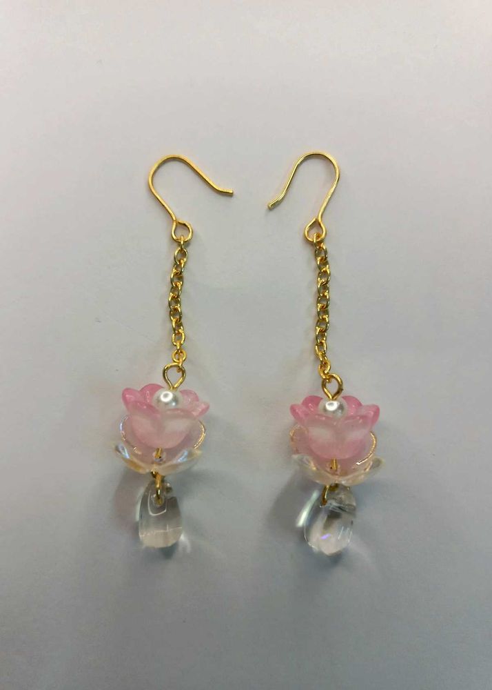 Elegant Handmade Pink Floral Drop Earrings
