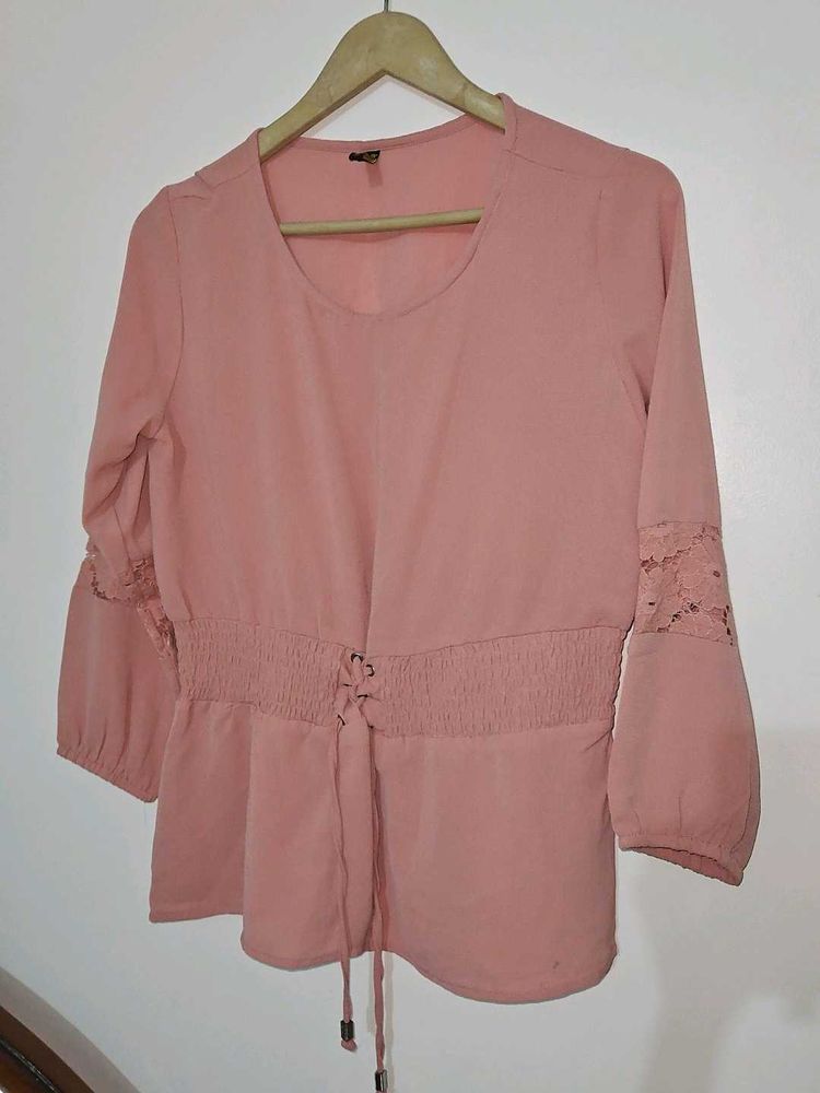 Peach Lace Sleeve Top