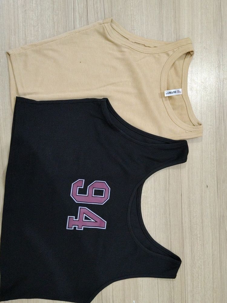 Combo Of Black And Beige Tank Top