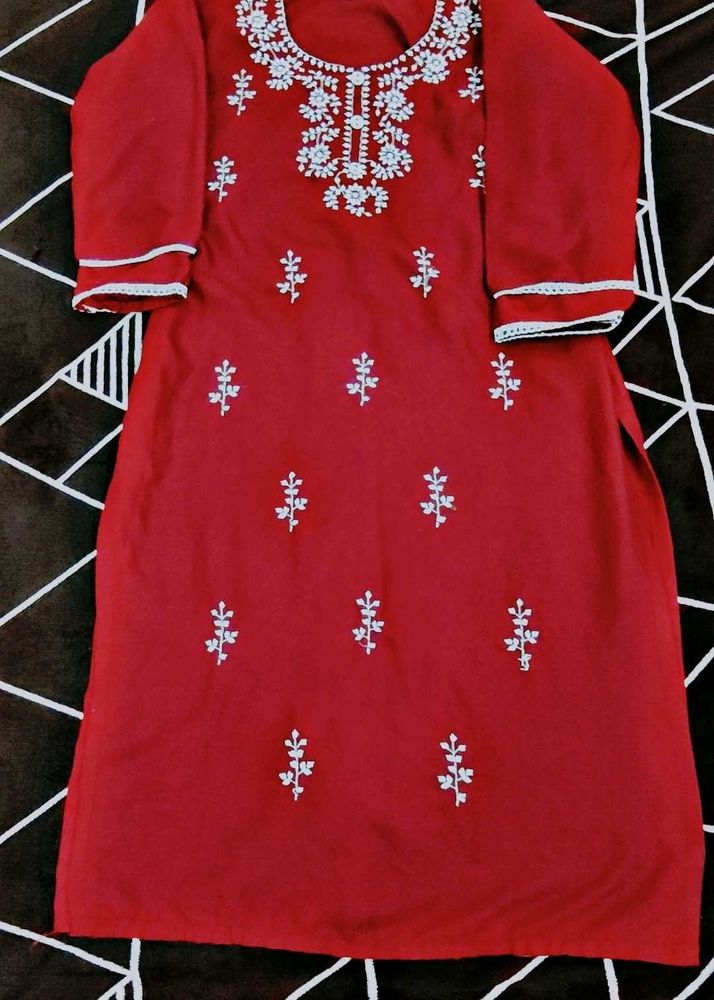 Maroon Embroidered Kurta