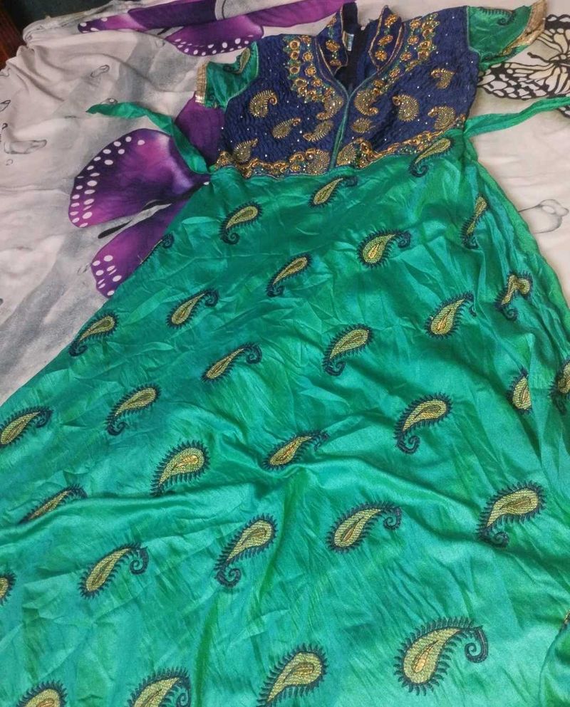 Embroidered Green &amp; Blue Dress