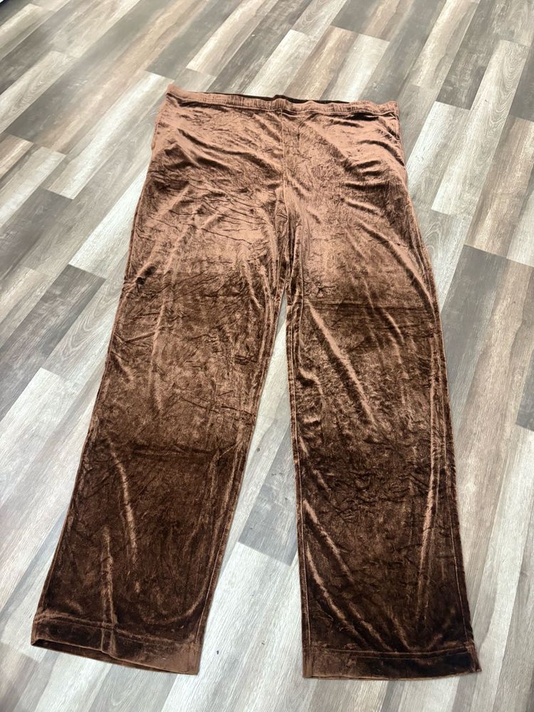 Brown Velvet Wide Leg Pants