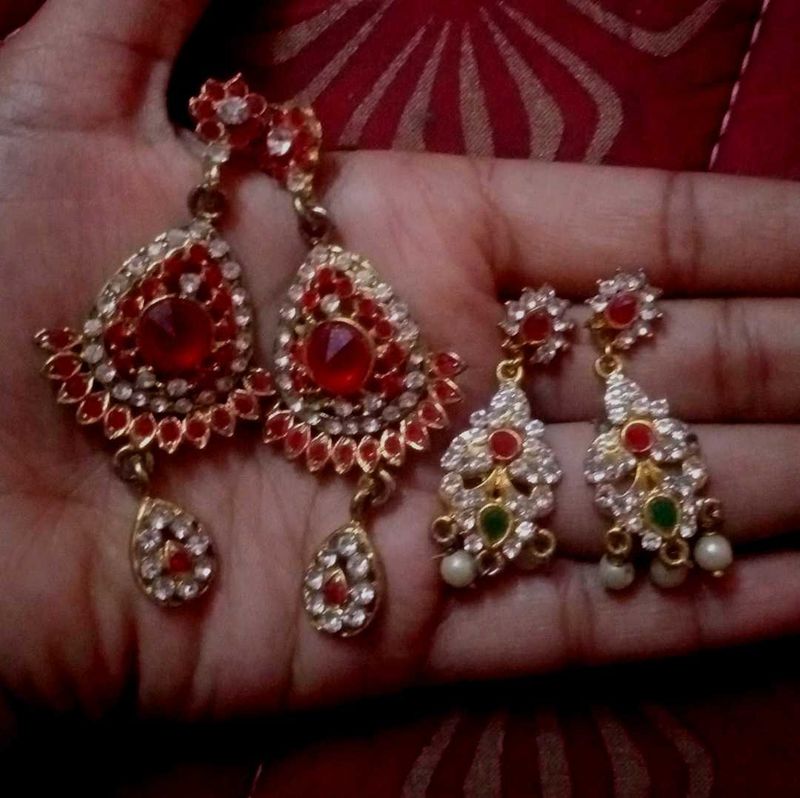 Elegant Red &amp; Gold Earring Set
