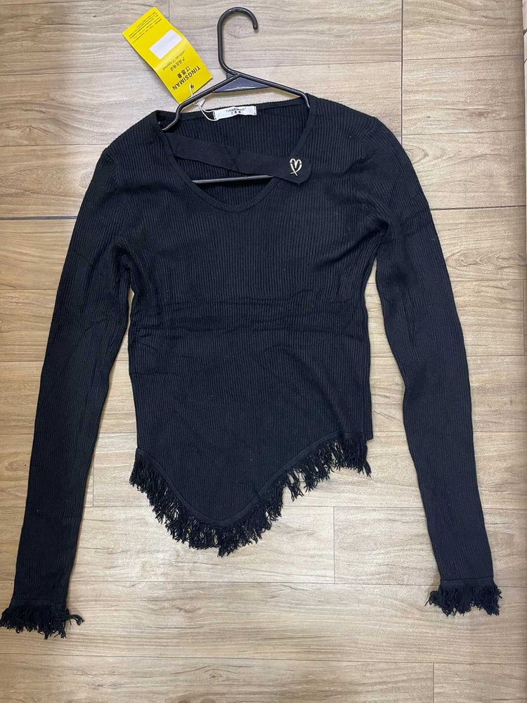 Asymmetrical Fringe Hem Top - Size XS/S