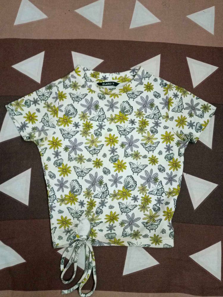 Studio  Floral &amp; Butterfly Tie-Front Top