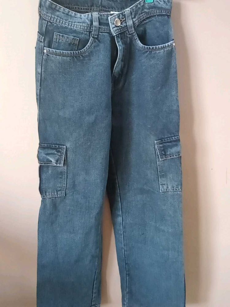 Women's Blue Denim Cargo Jeans