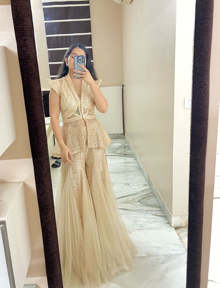 Elegant Sequin Party Coord Set with Flare Pants