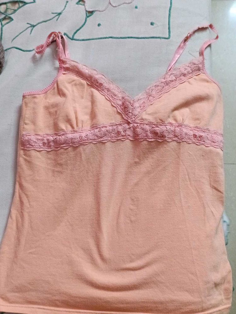 Peach Lace Trim Cami Top
