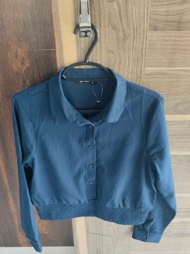 Blue Cropped Shirt