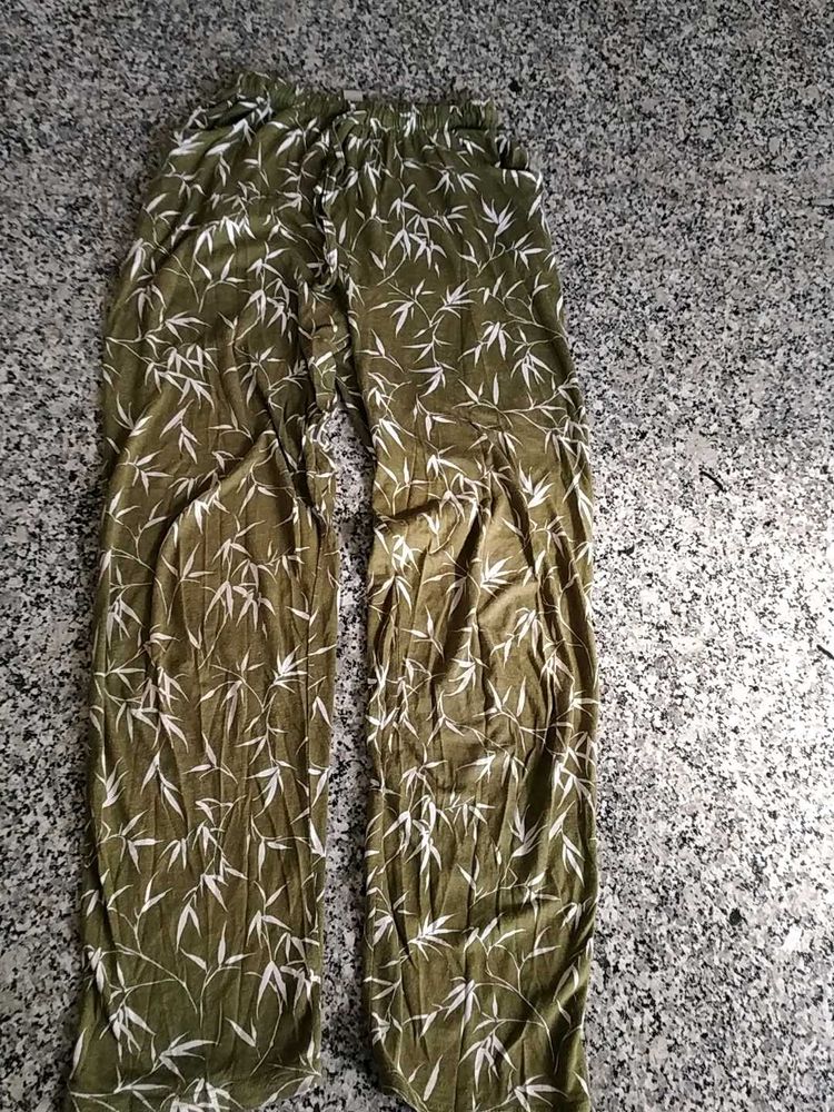 Green Bamboo Print Pants