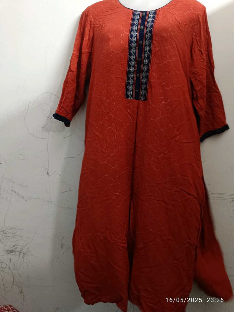 Rust Red With Navy Blue Avaasa Brand Kurta(xl)