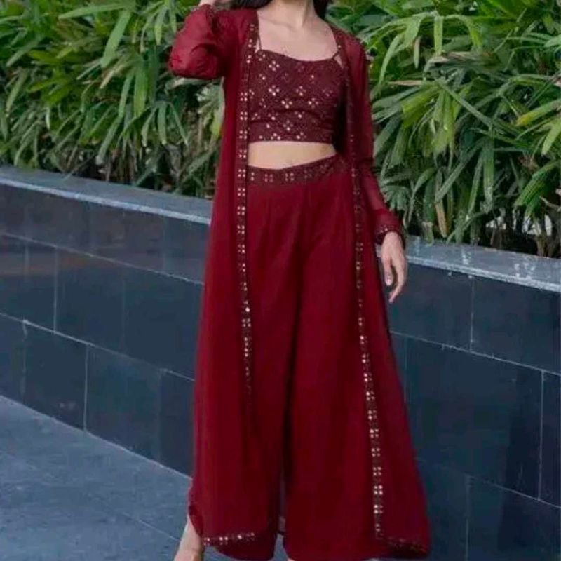 Plazzo Kurta Set With Shrug