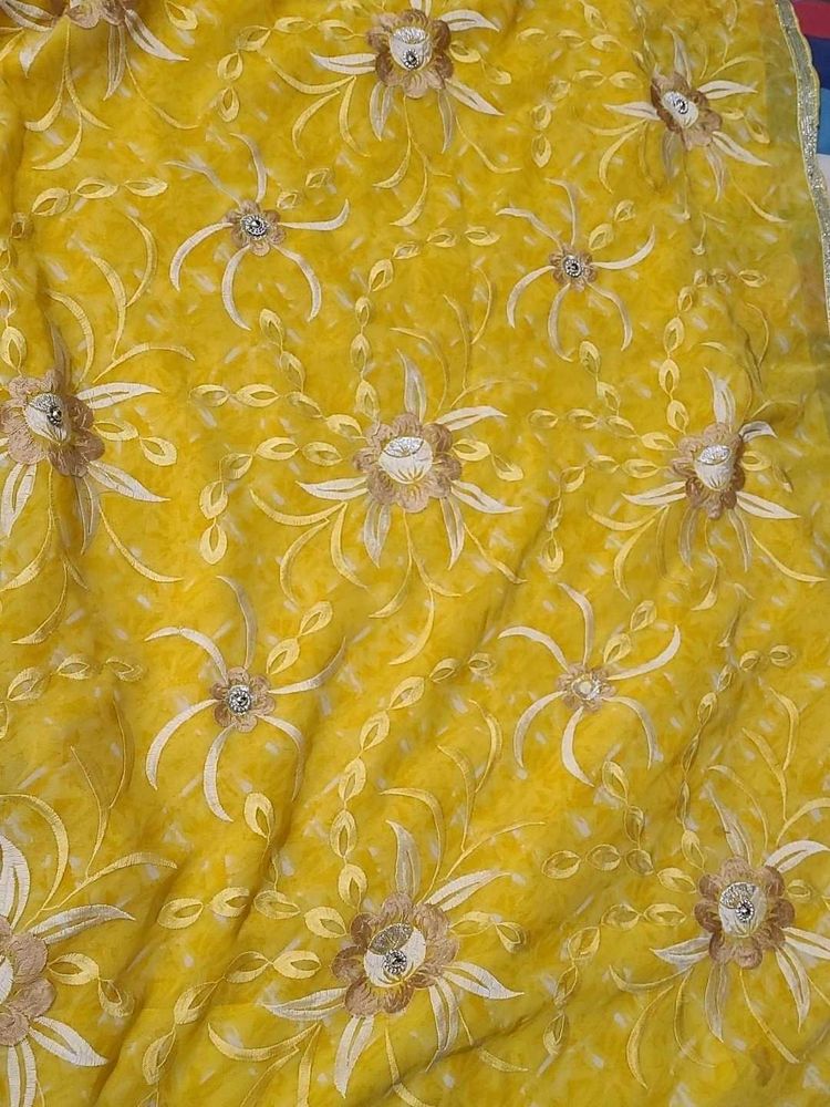 Yellow Saree with beautiful Flowers