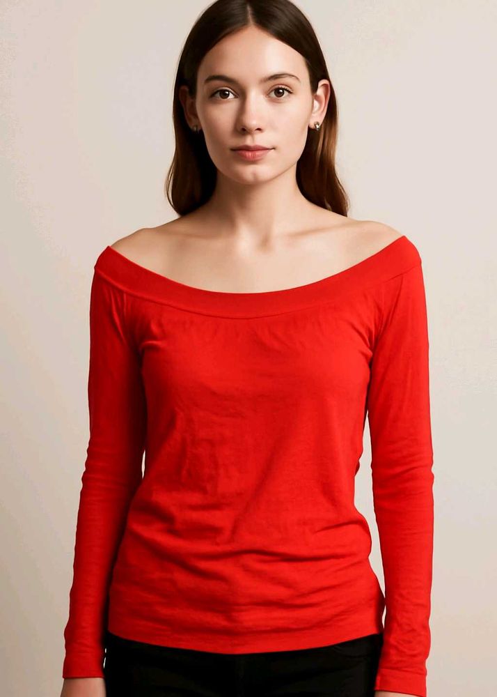 Red Long Sleeve Top Off Shoulder ❤️❤️