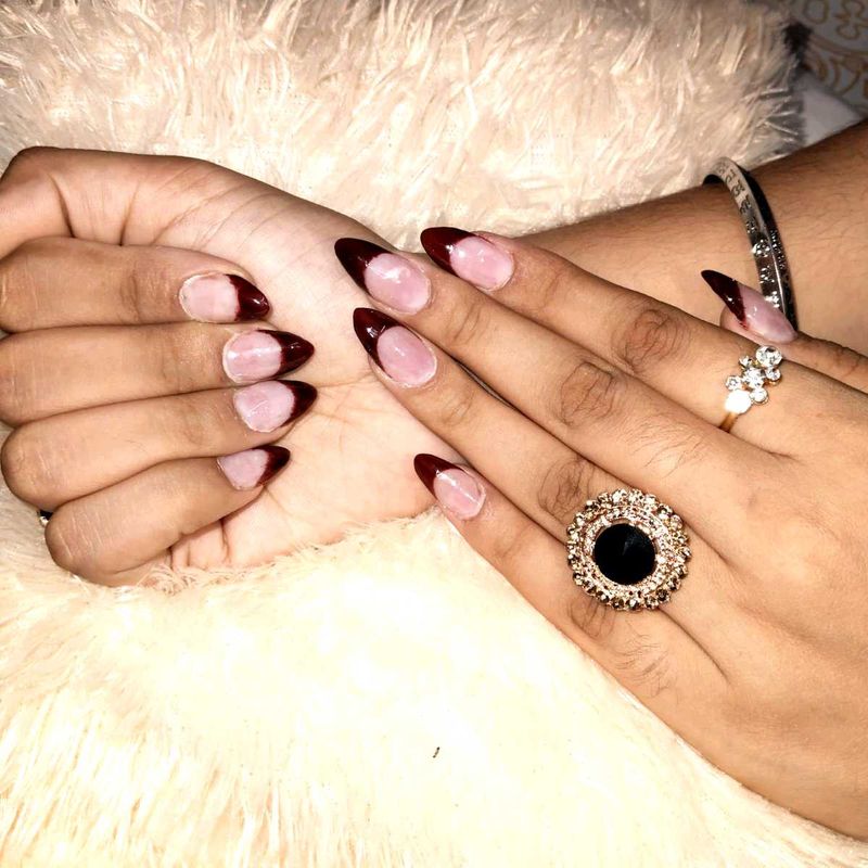 Burgundy Tip Acrylic Nails