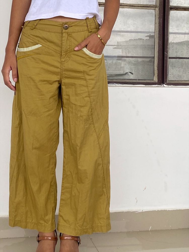 Olive Green Wide Leg Crop Pants