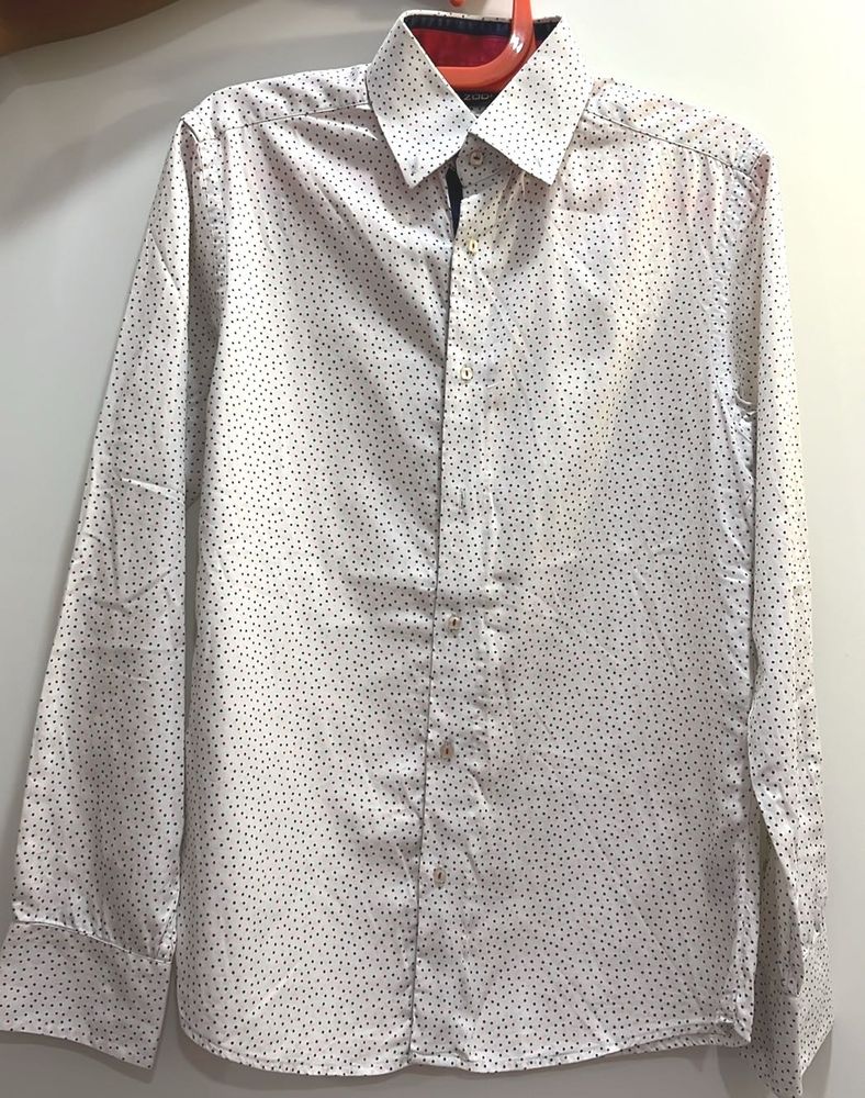 White Polka Dot Button-Down Shirt