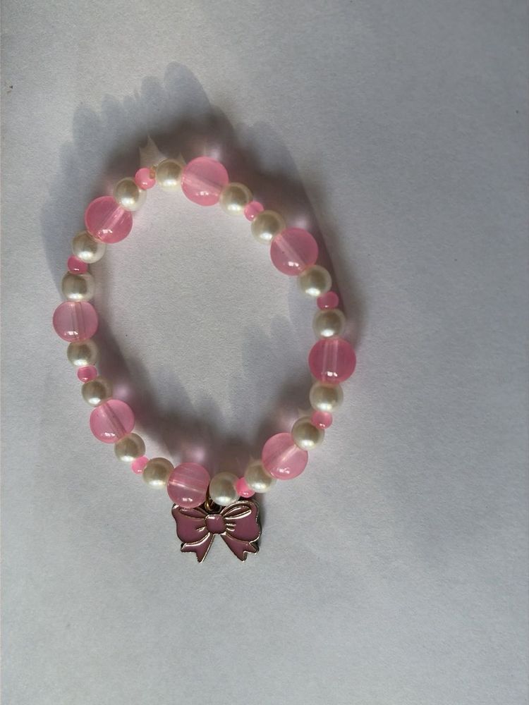 Pink Beaded Bracelet with Bow